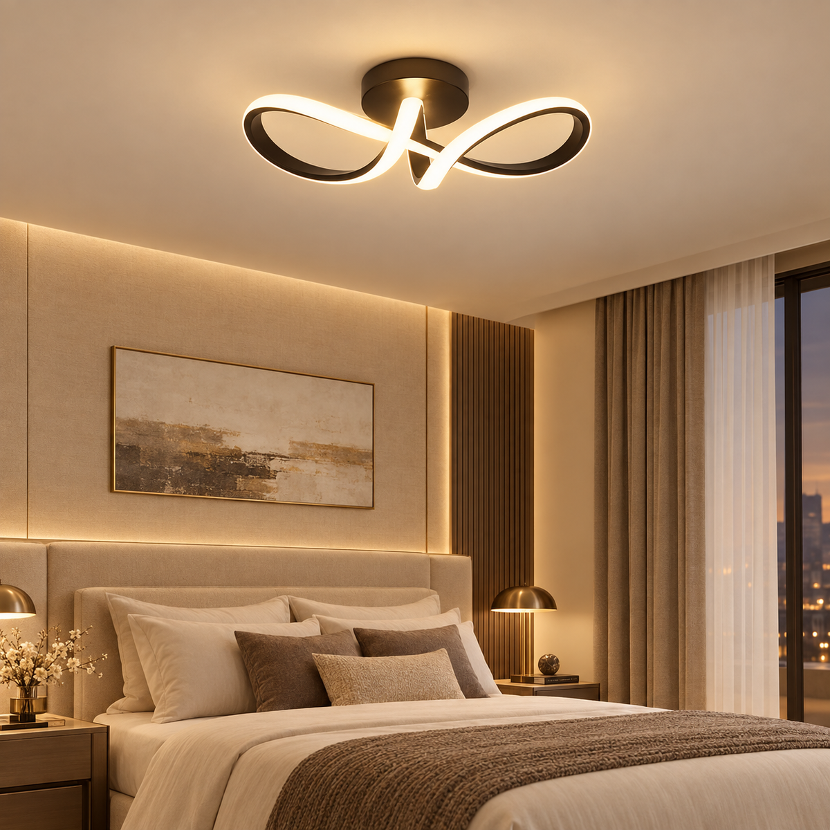 Modern Round LED Ceiling Light — minimalist flush mount in luxury bedroom