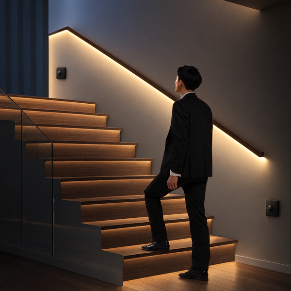 Architectural LED Stair Light — motion sensor step strip installed in luxury modern staircase