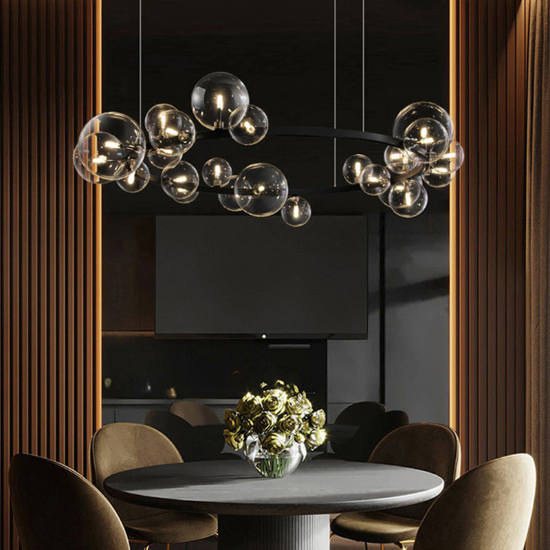 Nordic black glass chandelier in modern kitchen setting