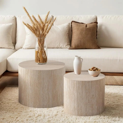 Travertine nesting coffee table set — main product view
