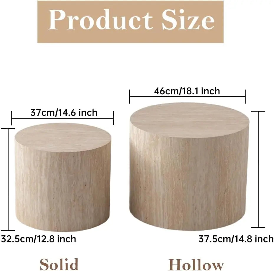 Travertine nesting coffee table set — front angle