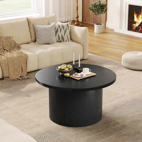 Modern fluted round coffee table in black — main product view
