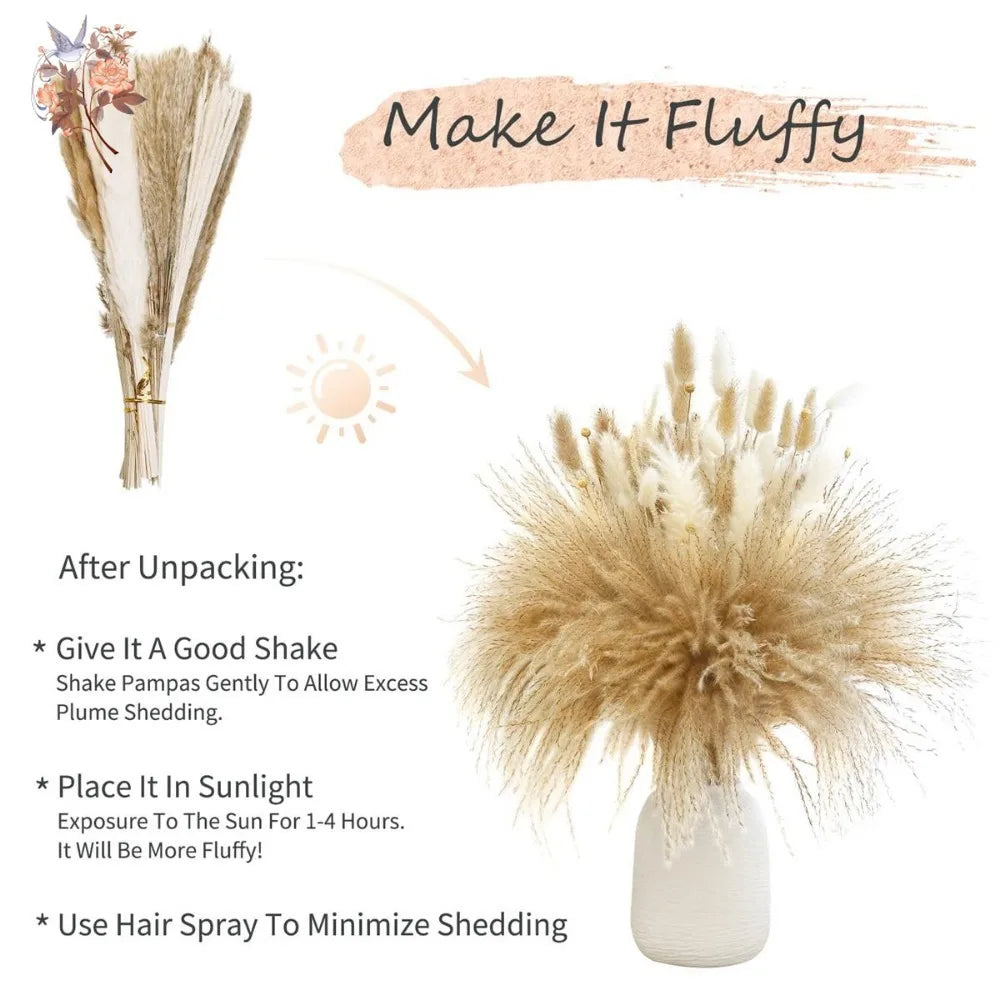 Natural Dried Pampas Reeds Bouquet — Boho Wedding & Home Decor