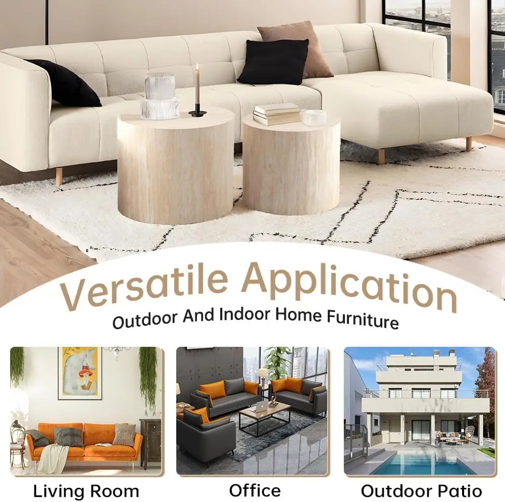 Travertine nesting coffee table set — alternate angle