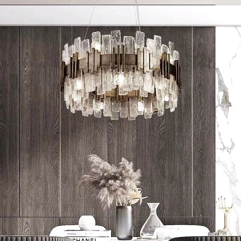 Nordic two-tier glass ceiling chandelier with LED lighting