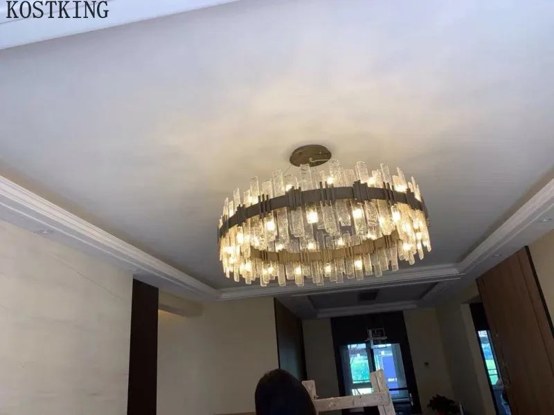 Nordic two-tier glass ceiling chandelier with LED lighting
