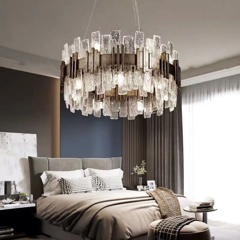 Nordic two-tier glass ceiling chandelier with LED lighting