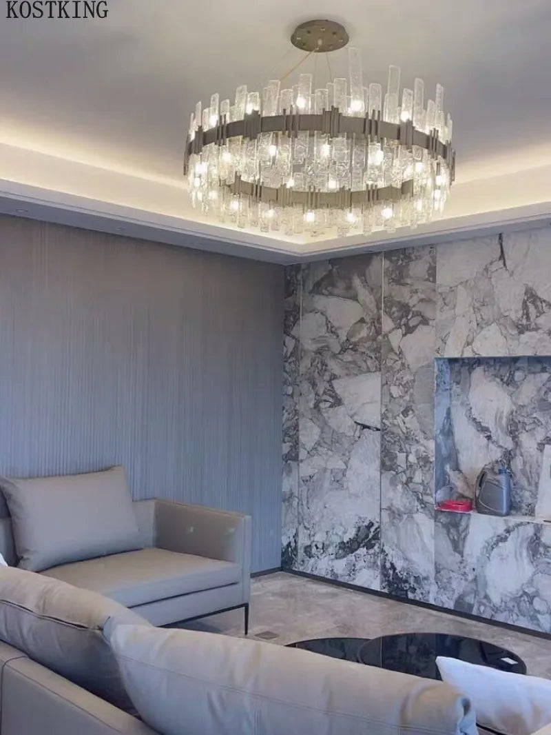 Nordic two-tier glass ceiling chandelier with LED lighting