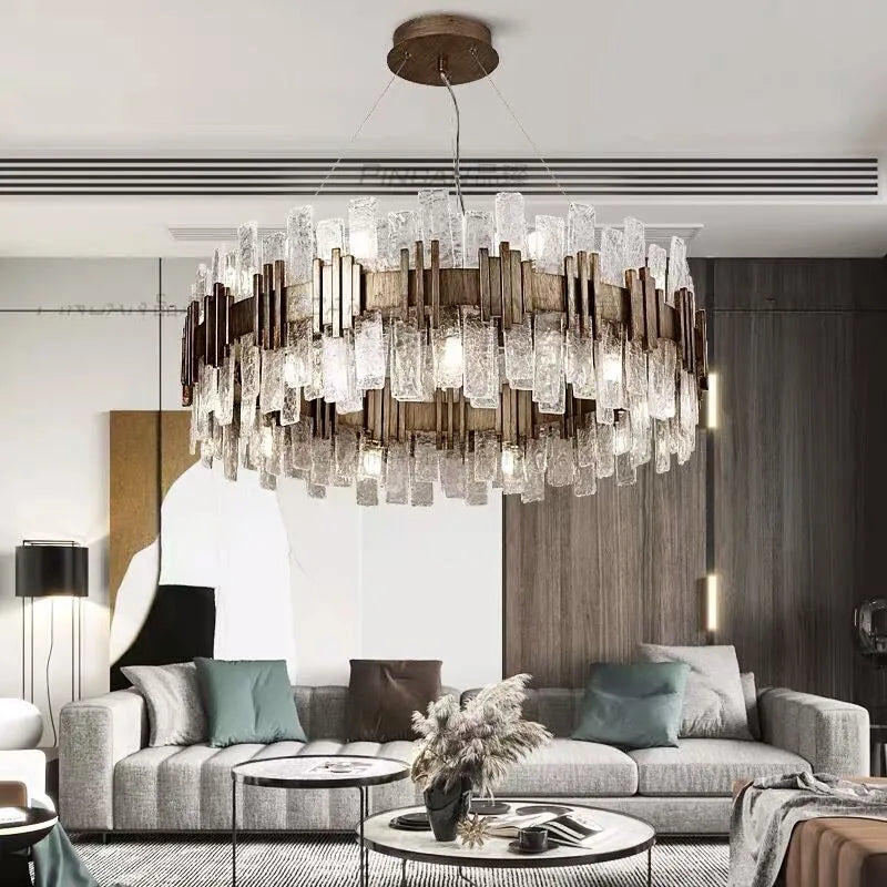 Nordic two-tier glass ceiling chandelier with LED lighting