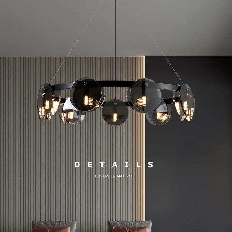Nordic black glass chandelier with modern dining room pendant design