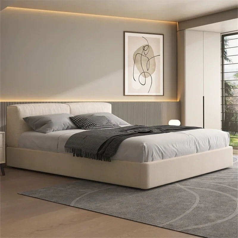 Storage headboard platform bed — side angle