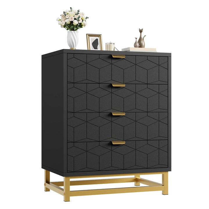 Modern 4-Drawer Dresser — Gold Metal Handles