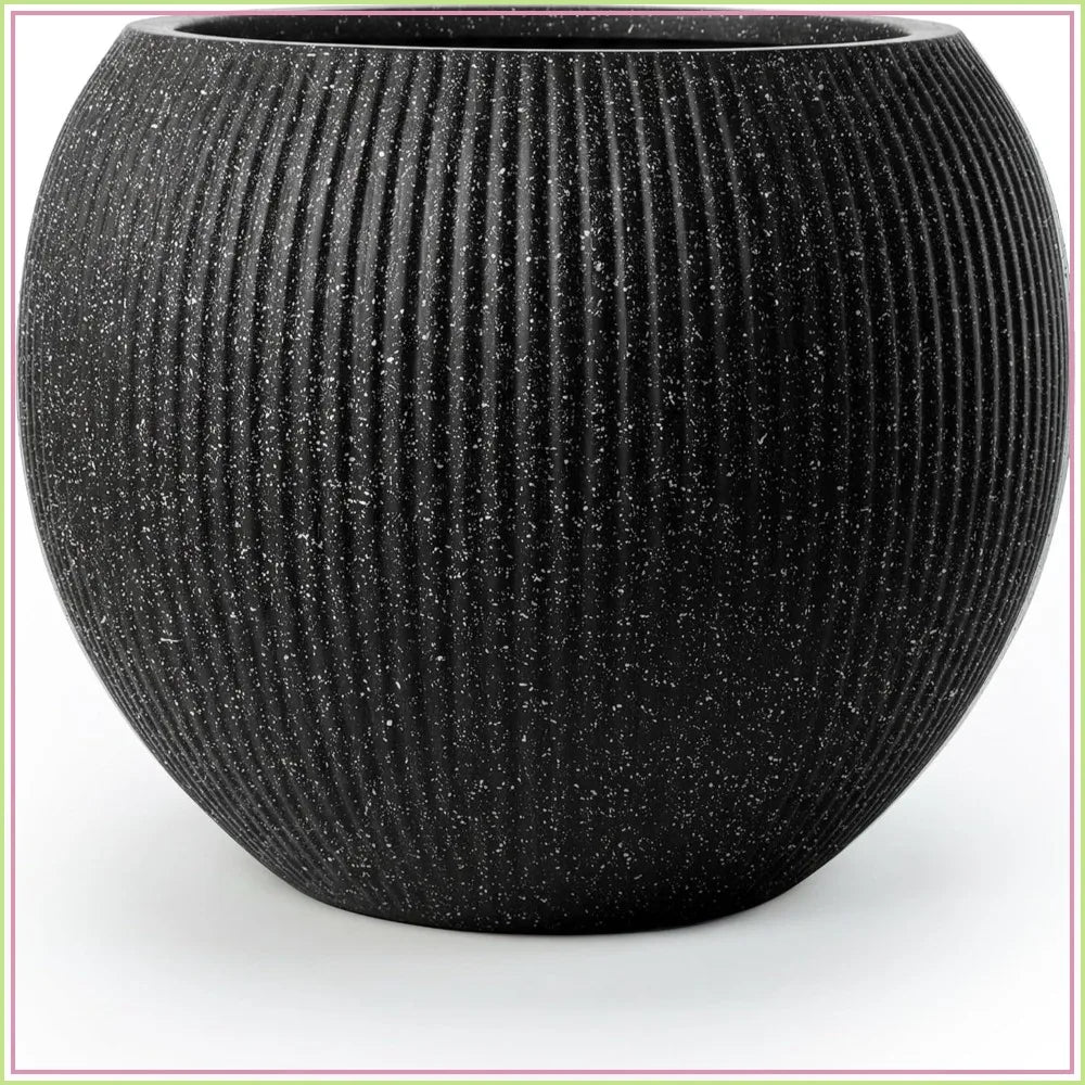 Fiberstone Sphere Planter — 12.6in D x 10in H, Ribbed Black