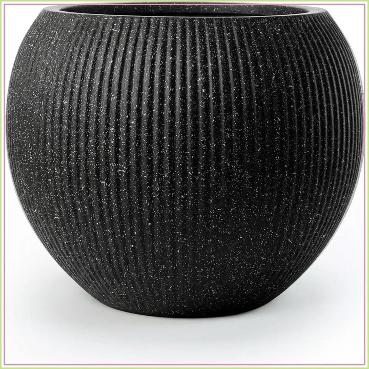 Fiberstone Sphere Planter — 12.6in D x 10in H, Ribbed Black
