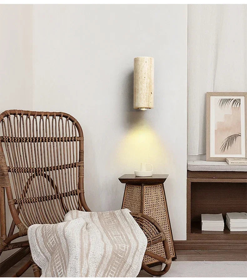 Yellow Marble Wall Sconce — Wabi-Sabi Travertine Light
