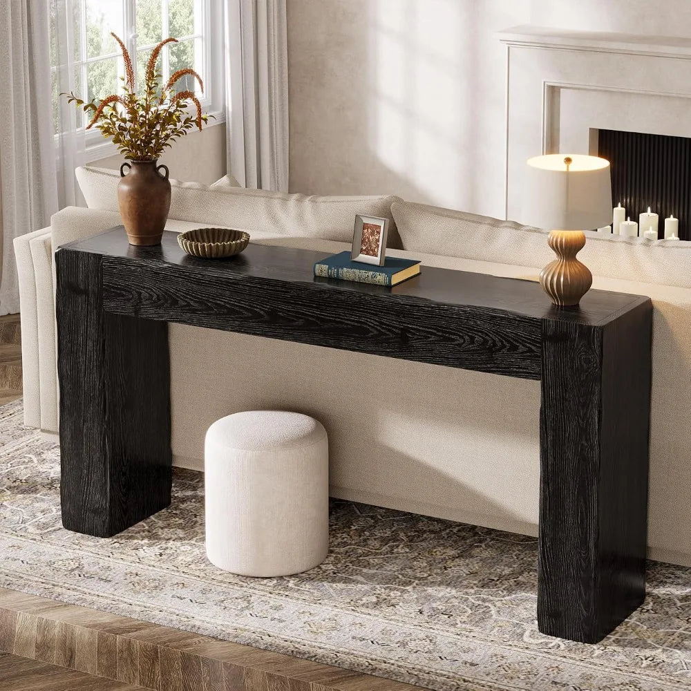 Solid wood console table in black farmhouse silhouette
