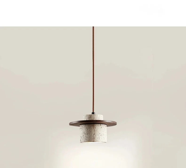 High Quality Stone Pendant Light Indoor LED Walnut/Log Yellow Travertine Chandelier Parlor Bedroom Cafe Bar Hanging Light — image 22