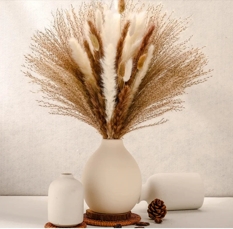 Natural Pampas & Rabbit Tail Grass Bouquet — Boho Table Decor