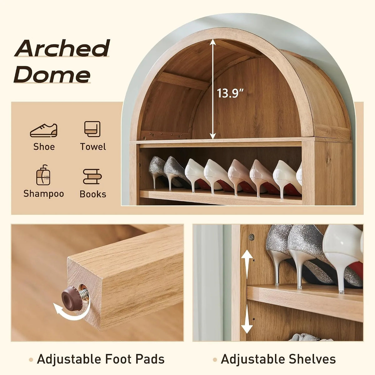 71" Tall Arched Bookshelf — 7-Tier Bookcase