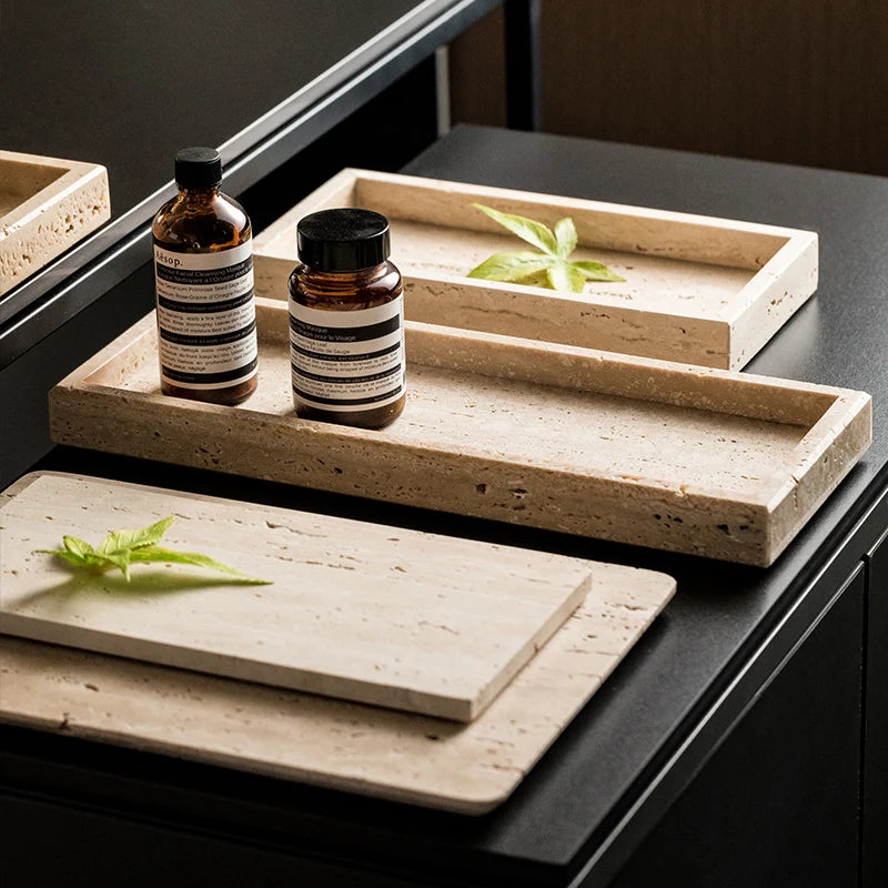 Beige Travertine Bathroom Accessory Set — 9-Piece