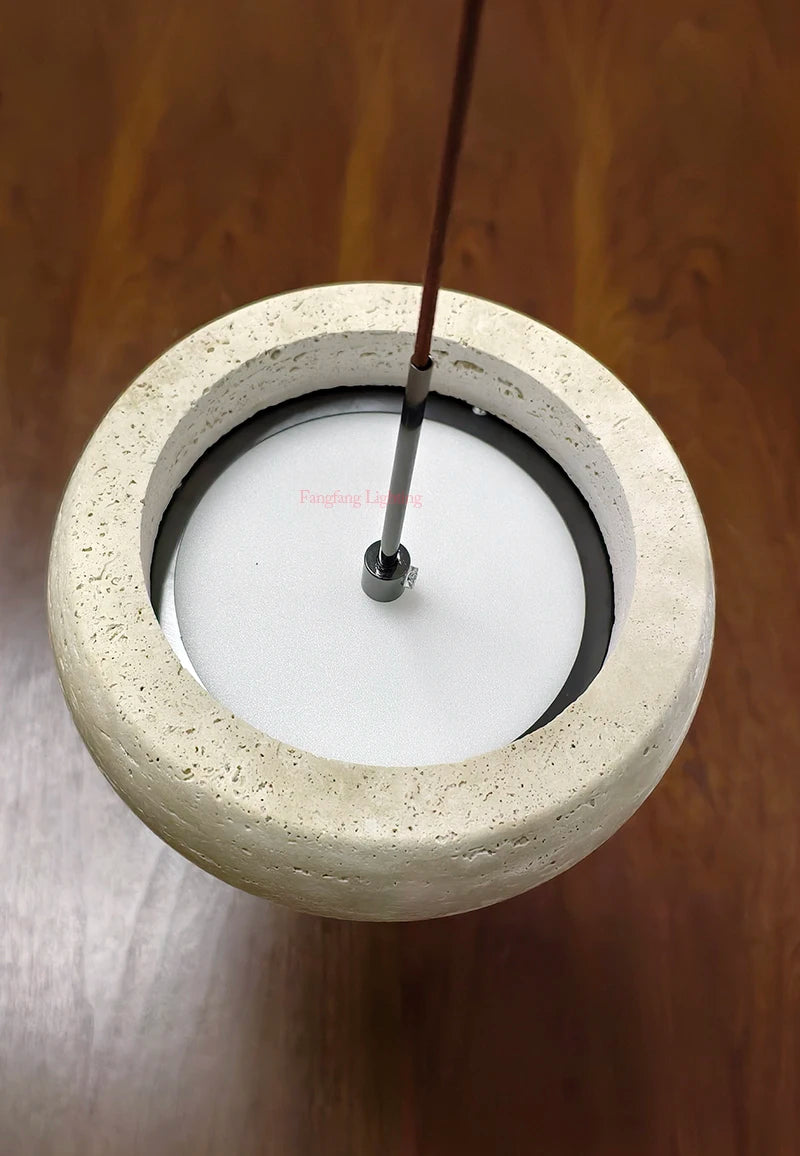 Yellow Travertine Hanging Chandelier — Wabi-Sabi Natural Stone