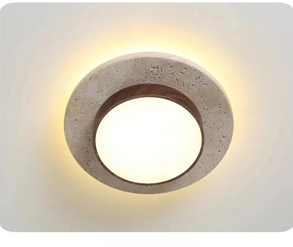 Retro Bedroom Ceiling Light Circular Stone LED Ceiling Lamp Walnut/wooden Balcony Hallway Living Room Indoor Light — image 9