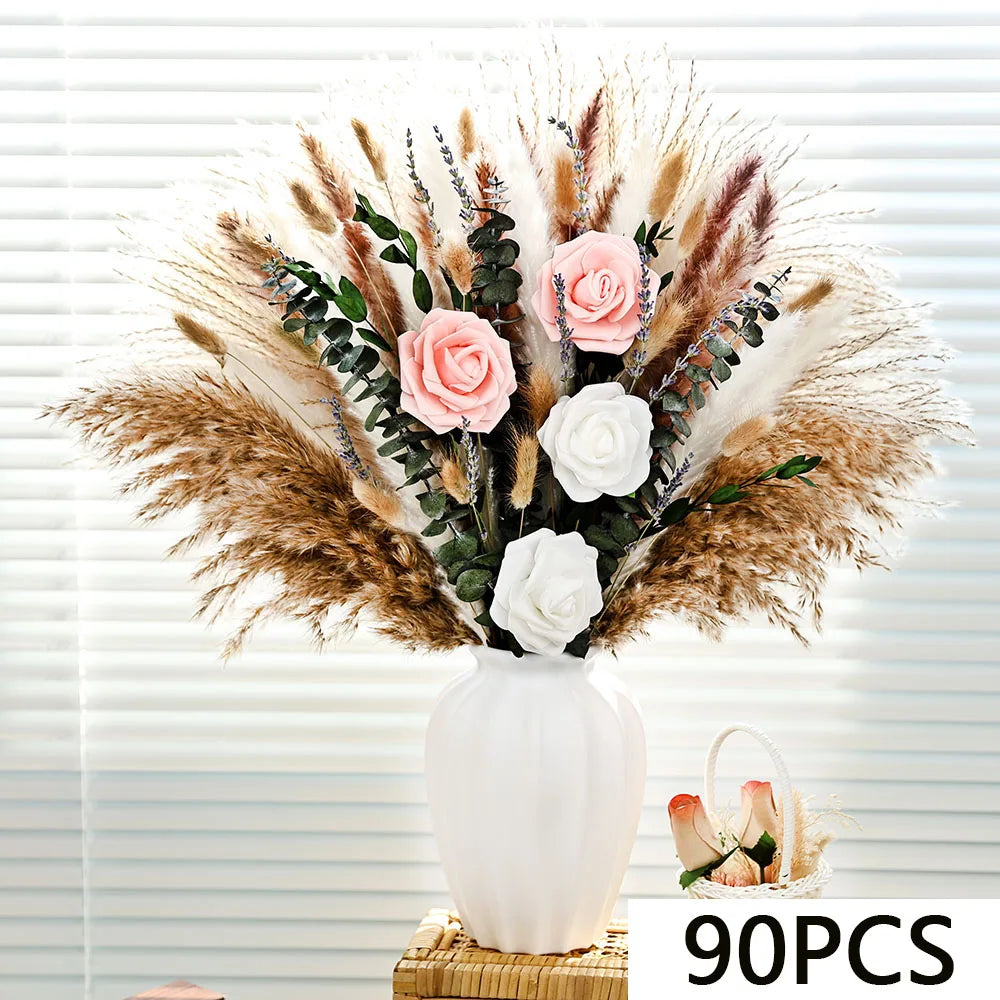 Faux Dried Flower Bouquet Bundle — 80-Piece Vase Filler