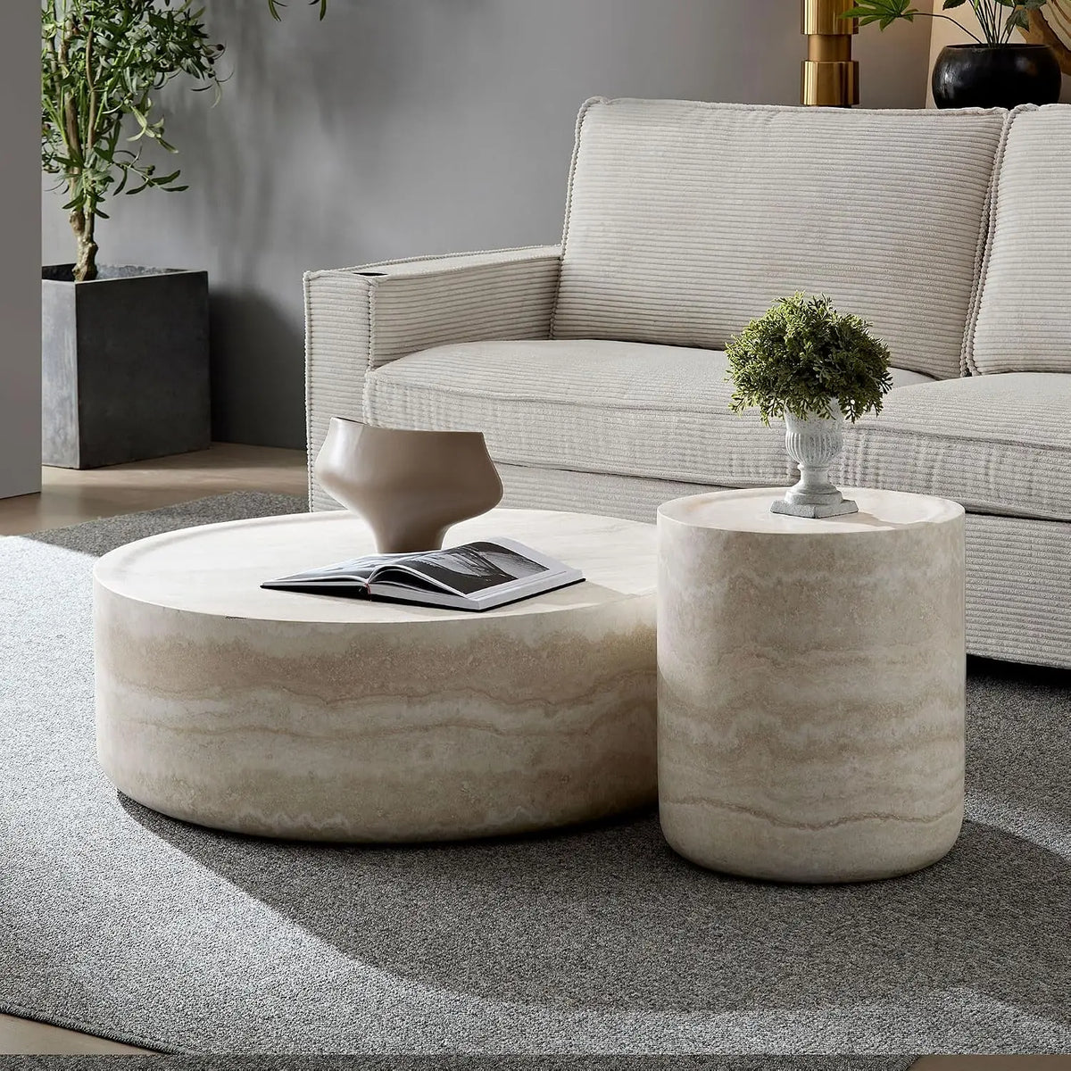 Drum Stone Coffee Table - Faux Marble Modern