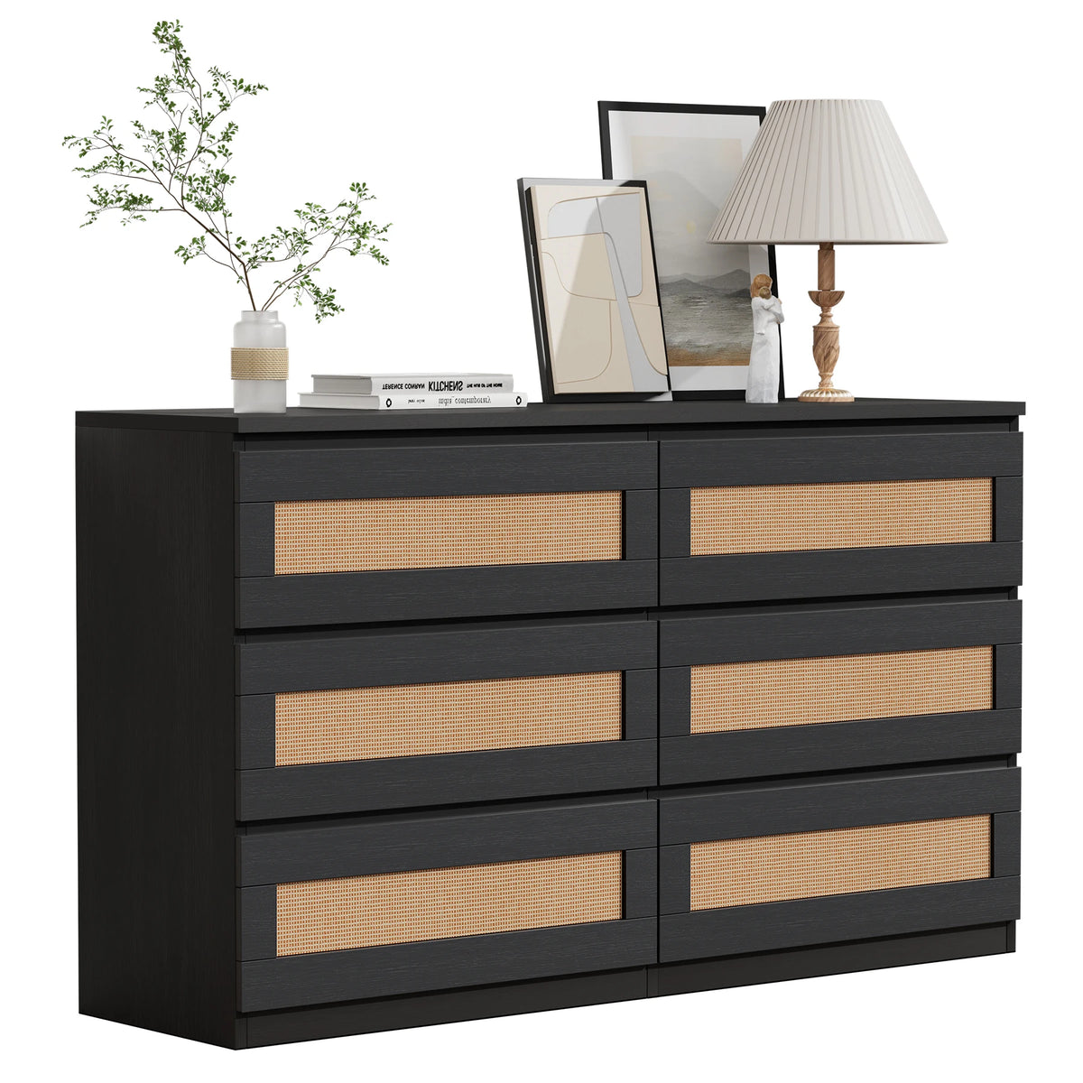 Rattan 6-Drawer Dresser — 47" Slim Bedroom Chest