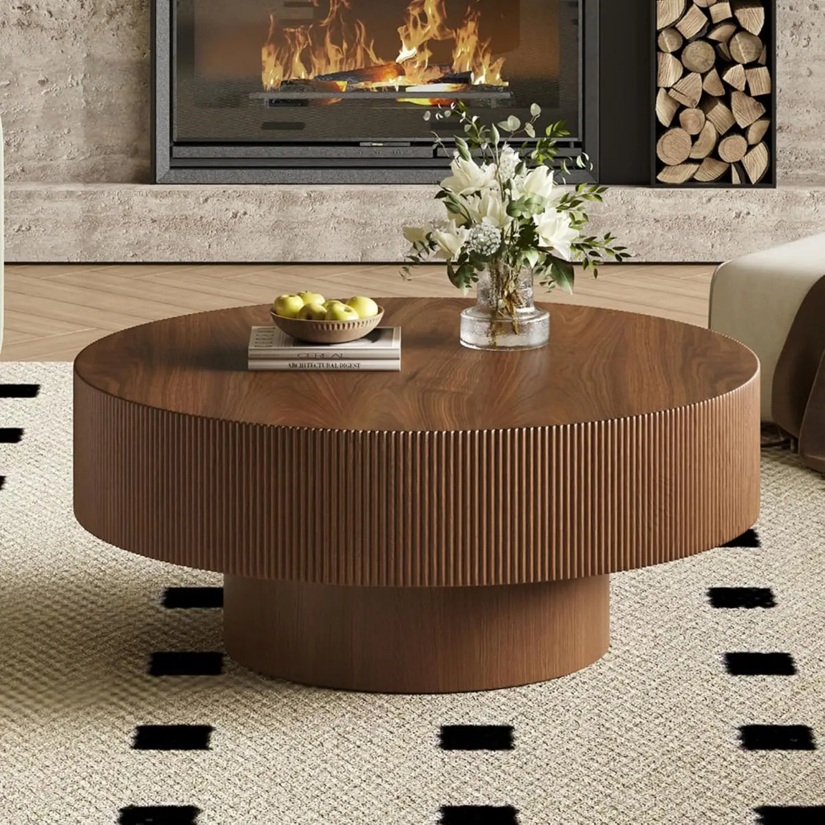 Drum Stone Coffee Table - Faux Marble Modern