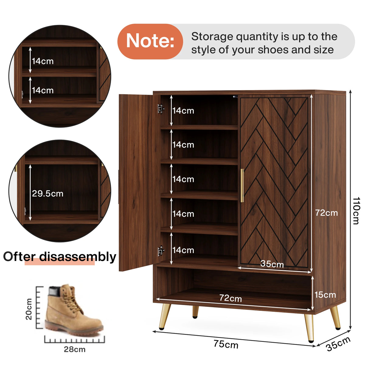 Tribesigns Walnut 6-Tier Shoe Cabinet with Doors
