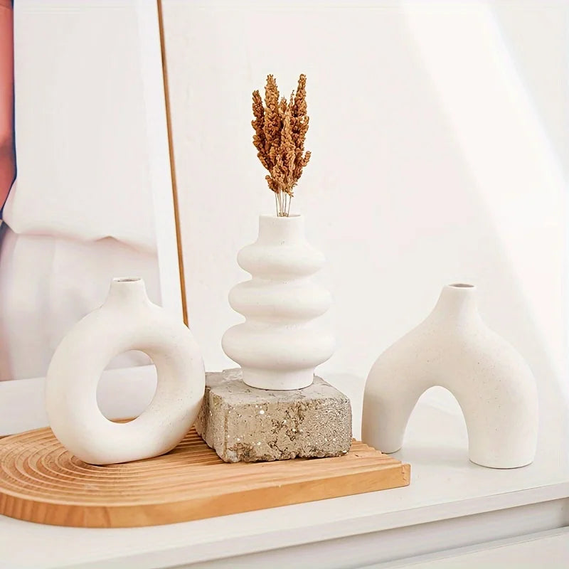 Bohemian Ceramic Vase Set — Black, White & Yellow