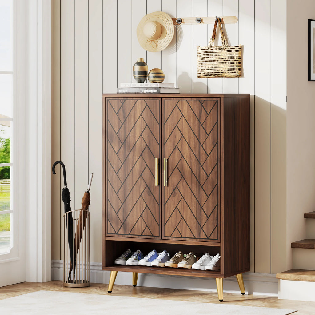 Tribesigns Walnut 6-Tier Shoe Cabinet with Doors