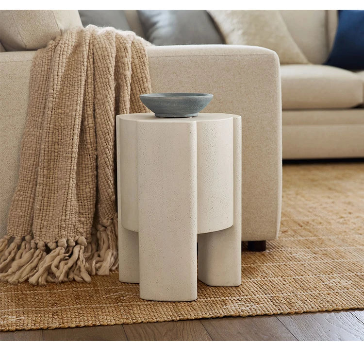 Cream Stone Round Coffee Table - French Minimalist