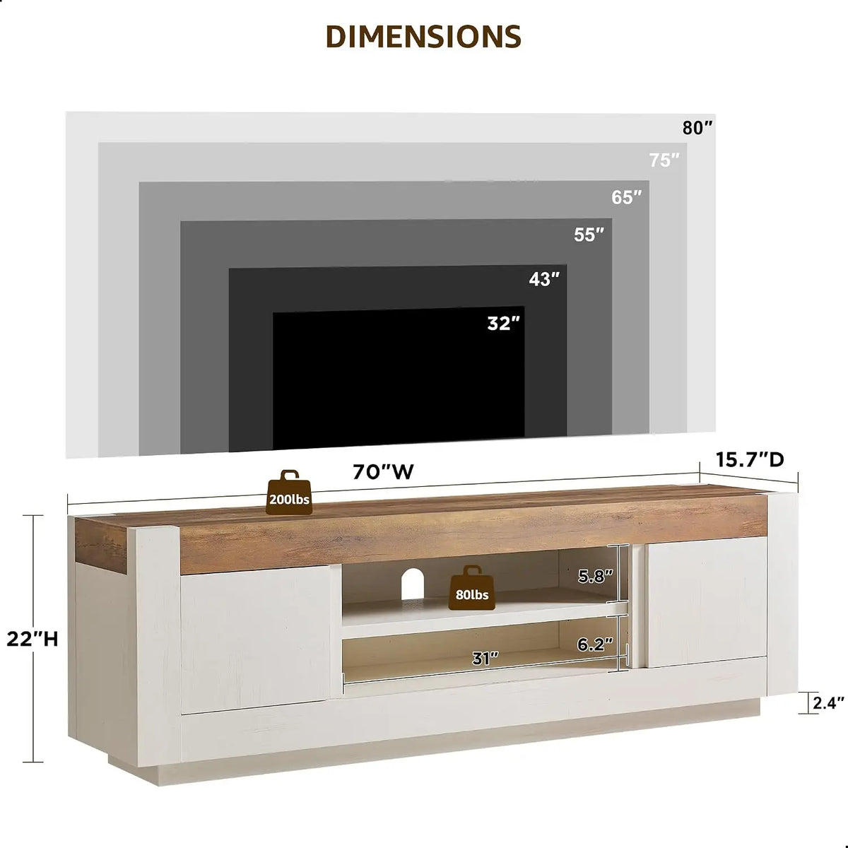 Thick block modern TV stand for TVs up to 80 inches