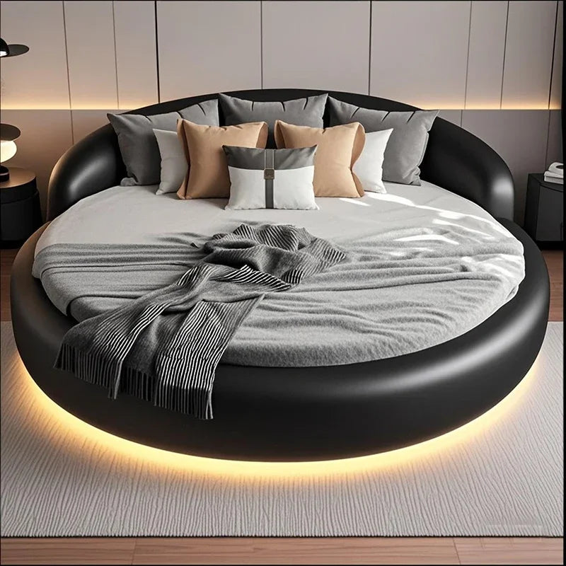 Floating Platform Bed - Modern Circular Headboard