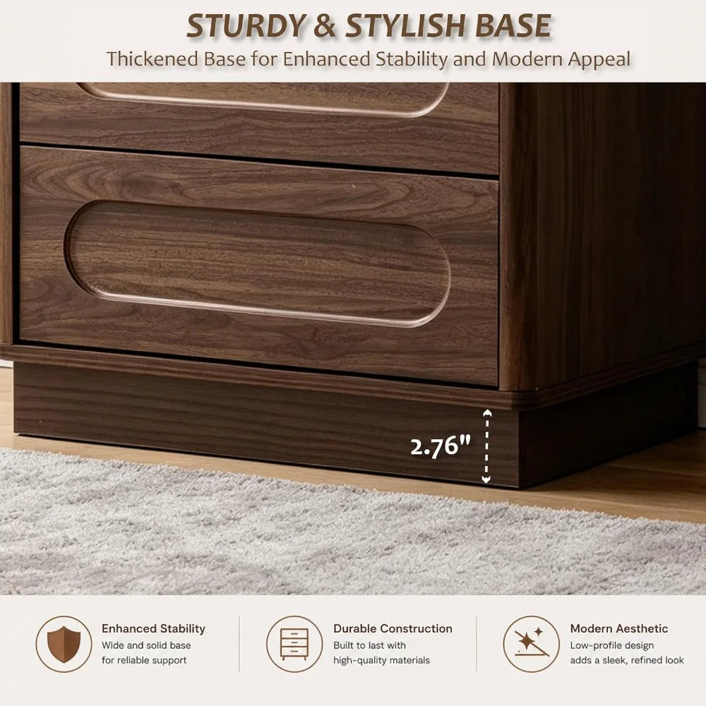 Mid-Century 3-Drawer Nightstand — Push-to-Open Walnut