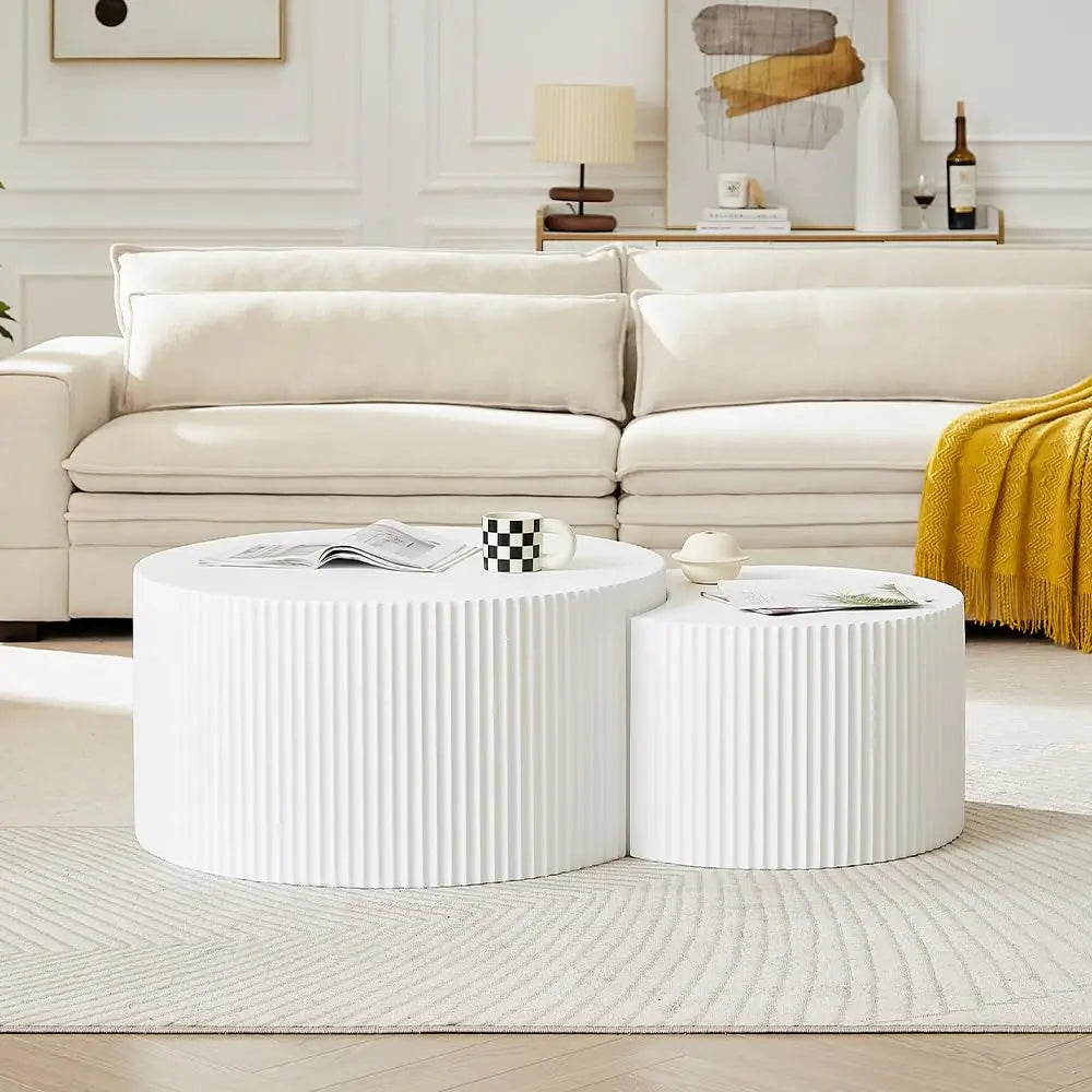 Drum Stone Coffee Table - Faux Marble Modern