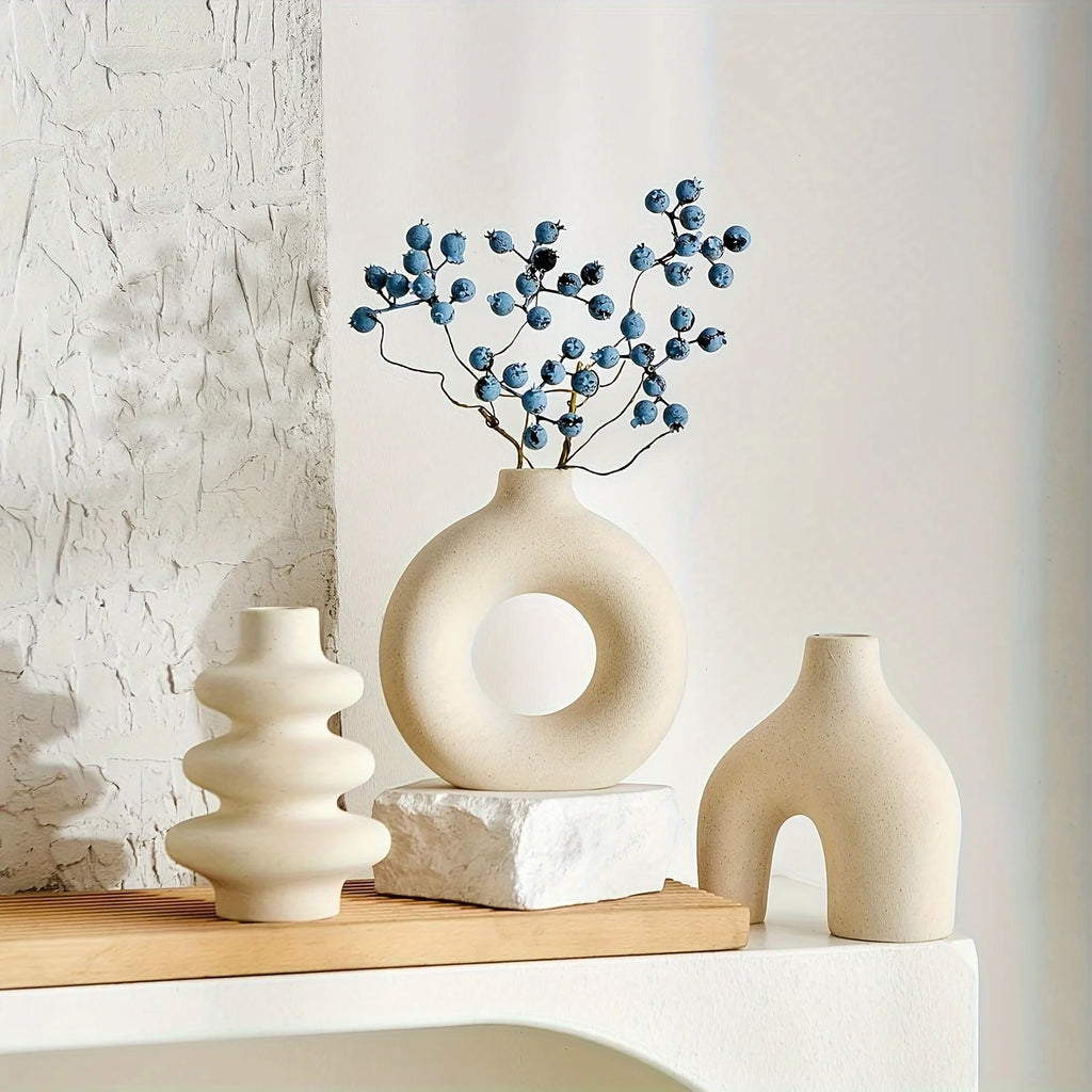 Bohemian Ceramic Vase Set — Black, White & Yellow