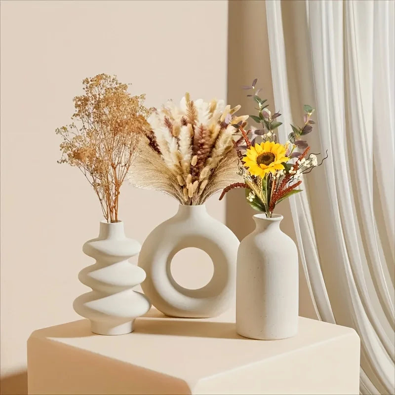 Bohemian Ceramic 3-Piece Vase Set — Black or White