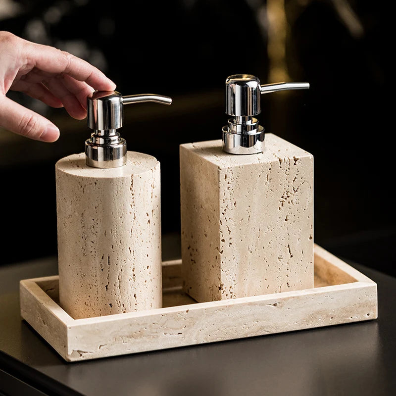 Beige Travertine Bathroom Accessory Set — 9-Piece