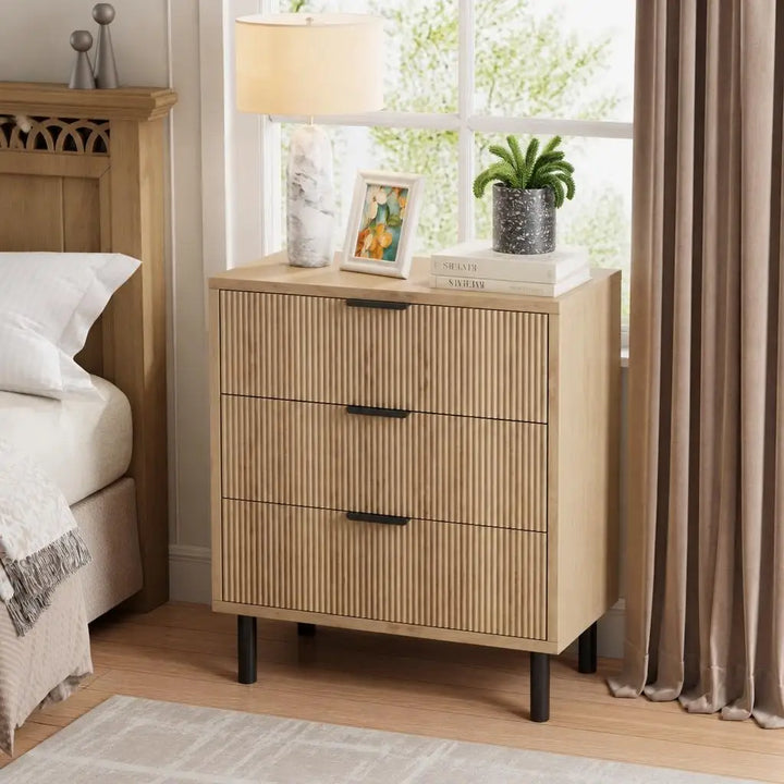 Fluted 3-Drawer Dresser — Modern Wood Bedroom Chest