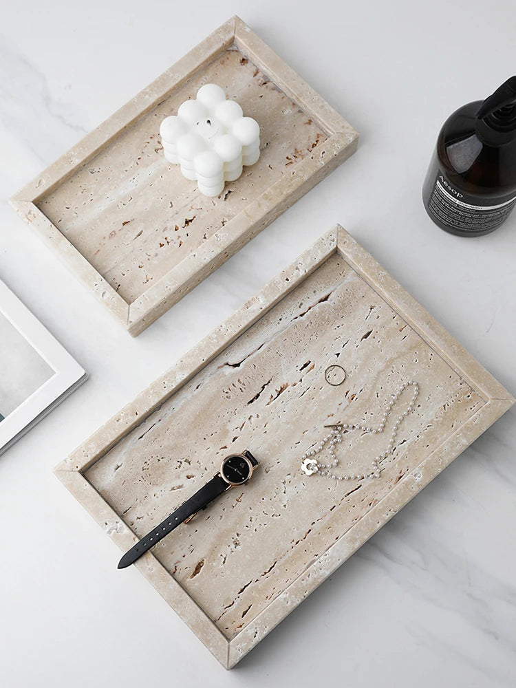 Travertine Vanity Tray — Multi-Size Marble Serving Tray