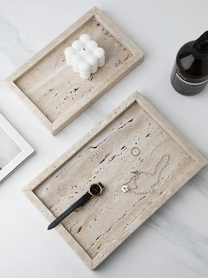 Travertine Vanity Tray — Multi-Size Marble Serving Tray