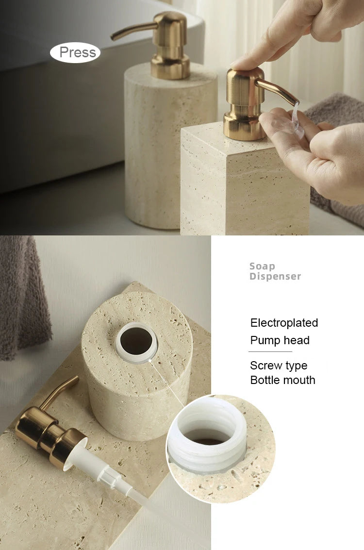 Travertine Bathroom Accessory Set — Soap, Tray & Tissue Box