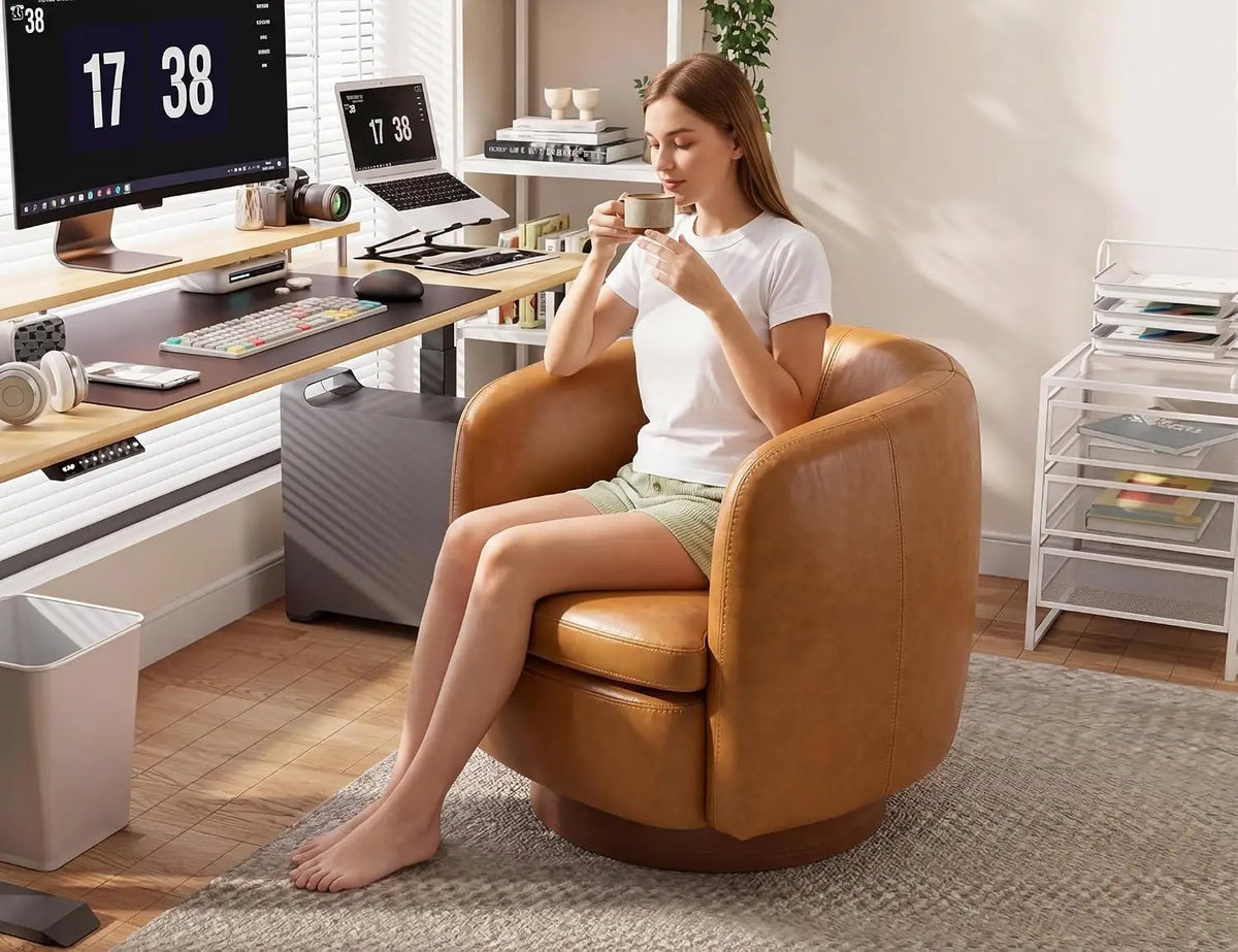 Swivel Barrel Accent Chair — Round Upholstered Armchair