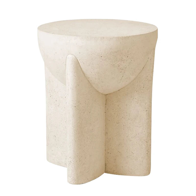 Outdoor Cream Stone Side Table - Weatherproof Modern