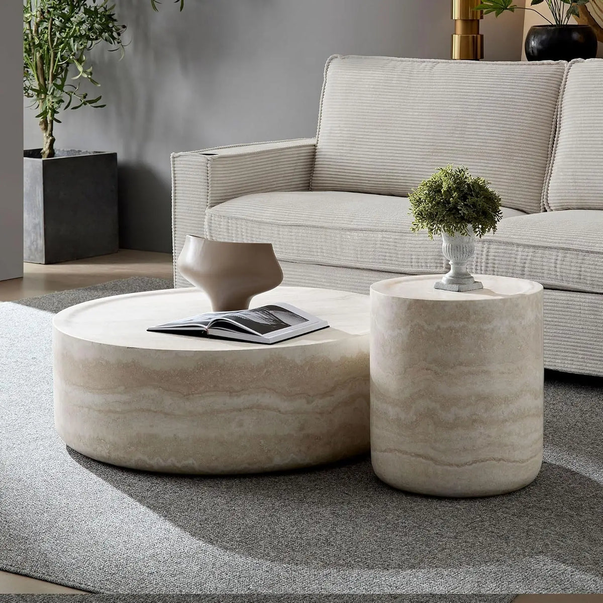 Nesting Drum Coffee Table Set - Modern Pair