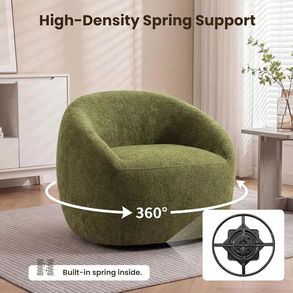 Green Boucle Oversized Swivel Chair — 360° Base