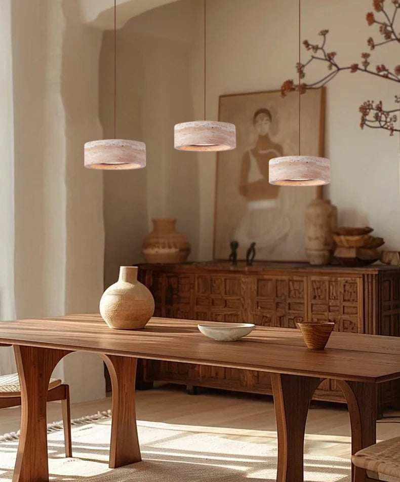 Yellow Travertine Hanging Chandelier — Wabi-Sabi Natural Stone